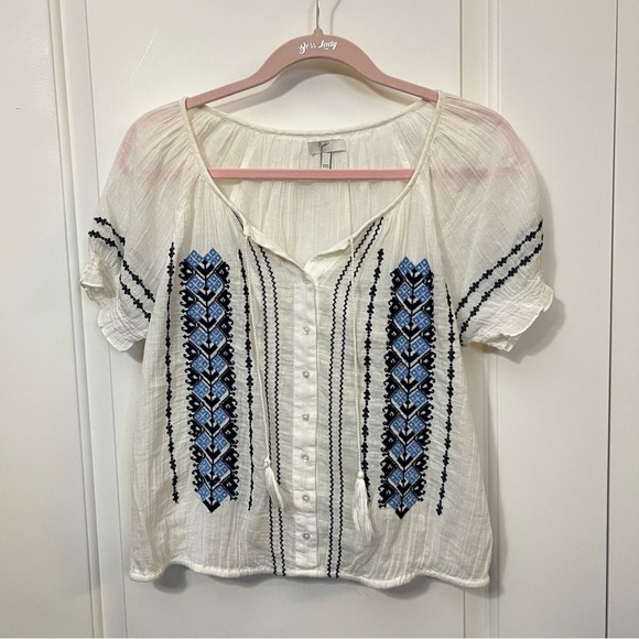 Joie Dolina D" embroidered cotton blouse EUC Size XXS - Picture 1 of 8